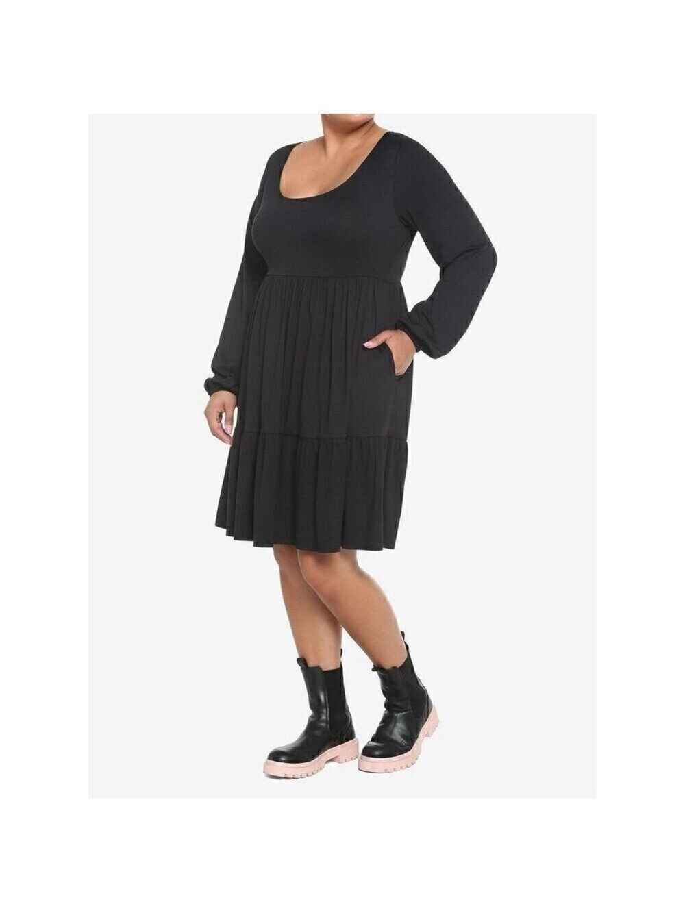 Black Tiered Long-Sleeve Dress Plus Size 1